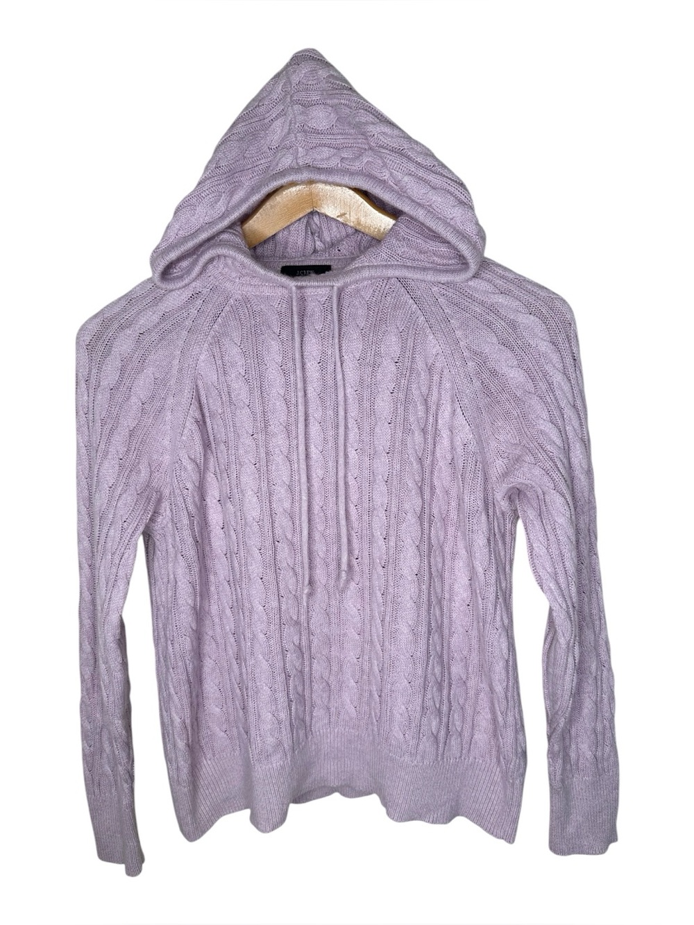 J. Crew Cable Knit Hoodie Sweater Cotton Cashmere Blend Size Small Lavender